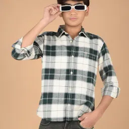 Crimsoune Club Boys Green Cotton Checks Shirt-image-59