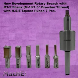MachEl MT2 Shank Rotary Broach Set with 7 HSS Square Punches, M10 x 1.5 mm Drawbar Thread image 2