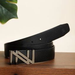 Carlton London Black Leather Textured Casual Belt for Men-picture-1
