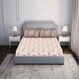 Spaces Atrium Pink 100% Cotton 144 TC Fitted King Bedsheet with 2 Pillow Covers-picture-32