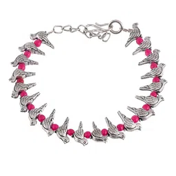 Silvermerc Designs Women Silver-Plated Pink Beaded Charm Handcrafted Anklet image 4