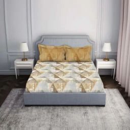 Spaces Atrium Brown 100% Cotton 144 TC Double Bedsheet with 2 Pillow Covers-picture-23