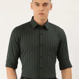 Peter England Green Slim Fit Striped Shirt-picture-39