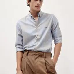 Andamen Blue Cotton Checked Slim Fit Shirt-picture-27