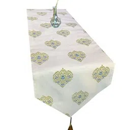 Pink Parrot White & Green Ethnic Motifs Jacquard Silk Table Runner-picture-34