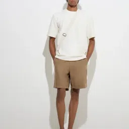 ETA by Westside Taupe Solid Relaxed-Fit Mid-Rise Cotton-Blend Shorts image 3
