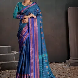 PEENGAX Ethnic Motifs Zari Silk Blend Handloom Kanjeevaram Saree-picture-34