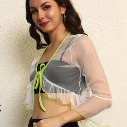 TANDUL Women Crop Tie-Up Shrug image 4