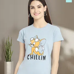 Dreambe Women Pack of 2 Tom & Jerry Graphic Printed Round Neck Cotton Regular Fit T-shirts-picture-47