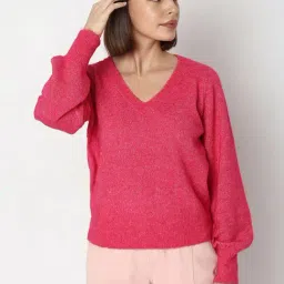 Vero Moda Pink Self Design Pullover image 2