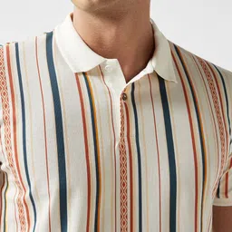Louis Philippe Jeans Men Striped Polo Collar Cotton T-shirt image 2