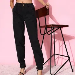 DressBerry Women Classic Black Mid-Rise We (May) Party-Neutility Jogger Jeans-image-15