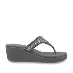Metro Women's Gun Metal Thong Wedges-image-5