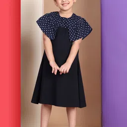 Baawri Girls Navy Blue Cotton Short Flared Sleeves Round Neck Fit & Flare Dress-image-50