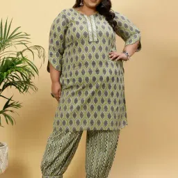 Jaipur Kurti Green Printed Plus Size Kurta With Afghani Salwar-picture-35