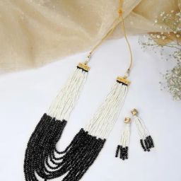 Teejh Jareen Black & White Gold Necklace & Earring Set-picture-15