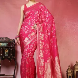 Meena Bazaar Woven Design Zari Poly Crepe Handloom Saree-image-55