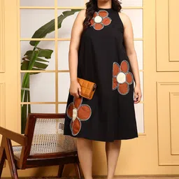 DEEBACO Women Embroidered Halter Neck A-Line Midi Dress-image-88