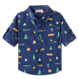Babyhug Cotton Woven Full Sleeves Regular Collar Tress Printed Shirt with Pocket Detailing - Navy Blue-picture-27