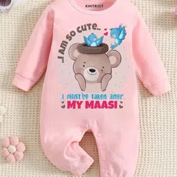 KNITROOT Maasi Theme Cotton Full Sleeves I Am So Cute I MustVe Taken After My Maasi Text Printed Romper - Pink-picture-26