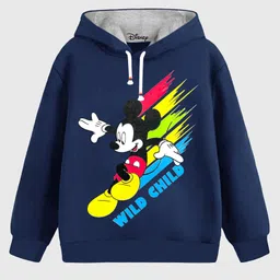 KUCHIPOO Fleece Full Sleeves Disney Featuring Mickey Mouse Printed Hoodie - Blue-picture-22