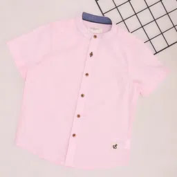 Pantaloons Junior Cotton Flax Half Sleeves Anchor Patch Detailed Shirt - Almond Blossom-picture-15