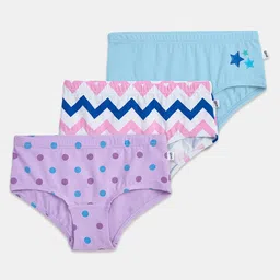 Plan B Cotton Elastane Pack Of 3 Polka Dots & Star Printed Panties - Blue Lavender & White-picture-28