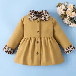 Mark & Mia Full Sleeves Flared Winter Jacket With Fur Leopard Print - Tan-picture-27