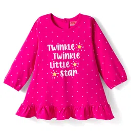 Babyhug Cotton Knit Full Sleeves Nighty With Text & Polka Dot Print - Pink-picture-13