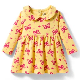 Doodle Poodle Cotton Knit Full Sleeve Frock With Butterfly Print - Yellow-image-71
