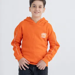 Spunkies Cotton Knit Full Sleeves Kindness Text Printed Hoodie - Orange-image-66