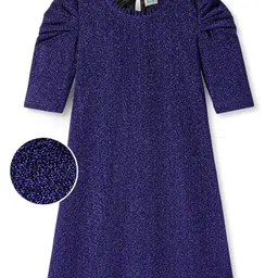 Hola Bonita Half Puffed Sleeves A Line Party Frock with Glitter Detailing - Royal Blue image 2