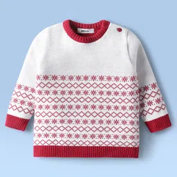 Babyoye Cotton Knit Full Sleeves Pullover Sweater & Pant Set with Aztec Design - White image 2