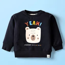 Ollypop Cotton Knit Full Sleeves T-Shirt & Checked Pant Set with Teddy Print - Navy Blue & Offwhite image 2