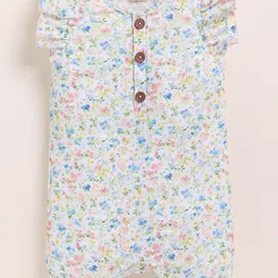 Cot & Candy Organic Muslin Cotton Knit Pack Of 2 Frill Sleeves Checked & Floral Printed Rompers - Strawberry & Spring image 3