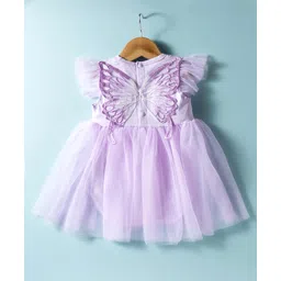 Mark & Mia Woven Frill Sleeves Frock Style Party Onesie With Ribbed Yoke & Butterfly Applique - Purple image 2