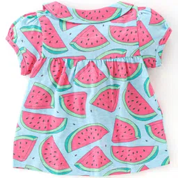 Babyhug Cotton Knit Half Sleeves Night Suit Melon Print - Blue & Pink image 3