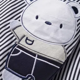 Babyhug Knit Full Sleeves Winter Wear Footed Romper With Bear Patch - Navy Blue image 3