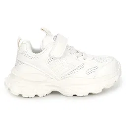 TRUFFLE COLLECTION Velcro Closure Mesh Detailed Solid Sneakers - White image 5