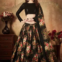 ETHNIC PLUS Embellished Organza Semi-Stitched Lehenga & Unstitched Blouse With Dupatta-picture-25
