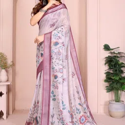 Vidula Fashion Floral Digital Printed Zari Border Saree with Blouse Piece image 3