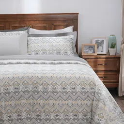 MASPAR Beige & White Printed Pure Cotton Cotton Double Queen Duvet Cover With Pillow Case image 3