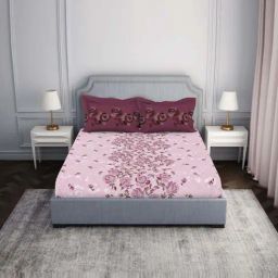 Spaces Atrium Pink 100% Cotton 144 TC Fitted King Bedsheet with 2 Pillow Covers-picture-12