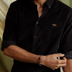 ANDAMEN Black Regular Fit Corduroy Shirt image 3