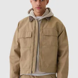 GAP Men Spread Collar Solid Pure Cotton Tailored Jacket image 1