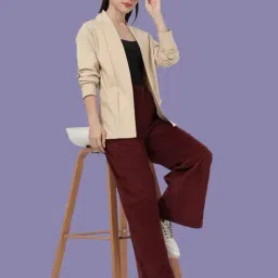 Kryptic Charcoal Melange and Light Fawn Cotton Solid Open Front Shrug with Pockets, Pack of 2 image 5