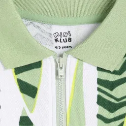 MINIKLUB White & Green Cotton Half Sleeves Abstract Printed Polo T-Shirt image 3