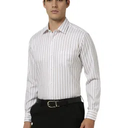Van Heusen White Cotton Regular fit Stripes Formal Shirt image 3