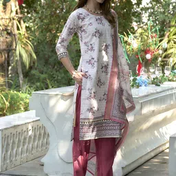 SHREE LAXMINARAYAN EXPORT Floral Printed Thread Work Straight Kurta With Trouser & Dupatta image 5