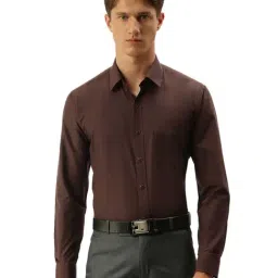 English Navy Brown Slim Fit Shirt-image-55